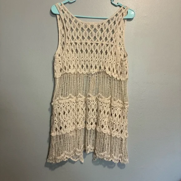 Blu Pepper Boho Crochet Tank Top Size Large Cream Lace Knit Festival Vest - Picture 5 of 7